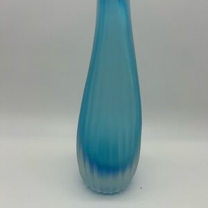 Hand Blown Frosted Ribbed Soft Blue Vase